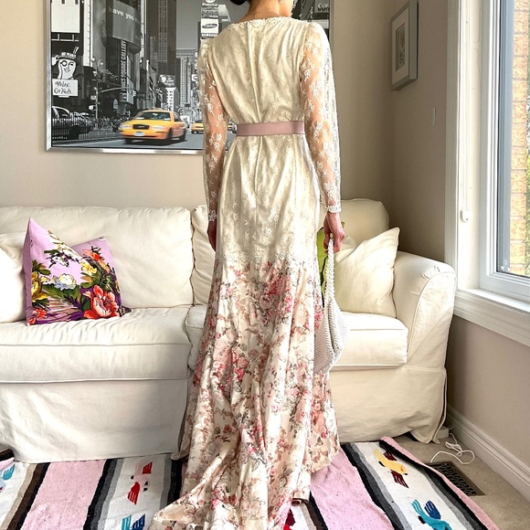 Drop waist/mermaid  floral skirt lace bodice wedding dress/evening gown - Picture 8 of 17